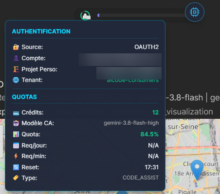 Tooltip Authentification et Quotas